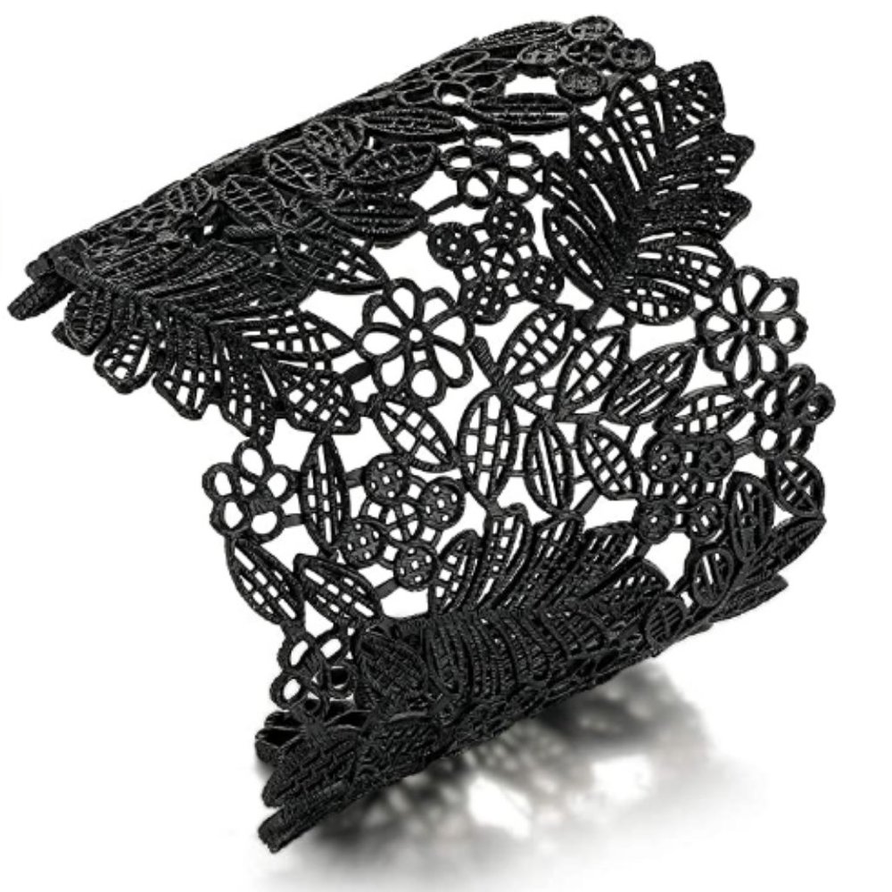 Delicate Leaf Flower Hollow Bangle - Picture 3 of 6